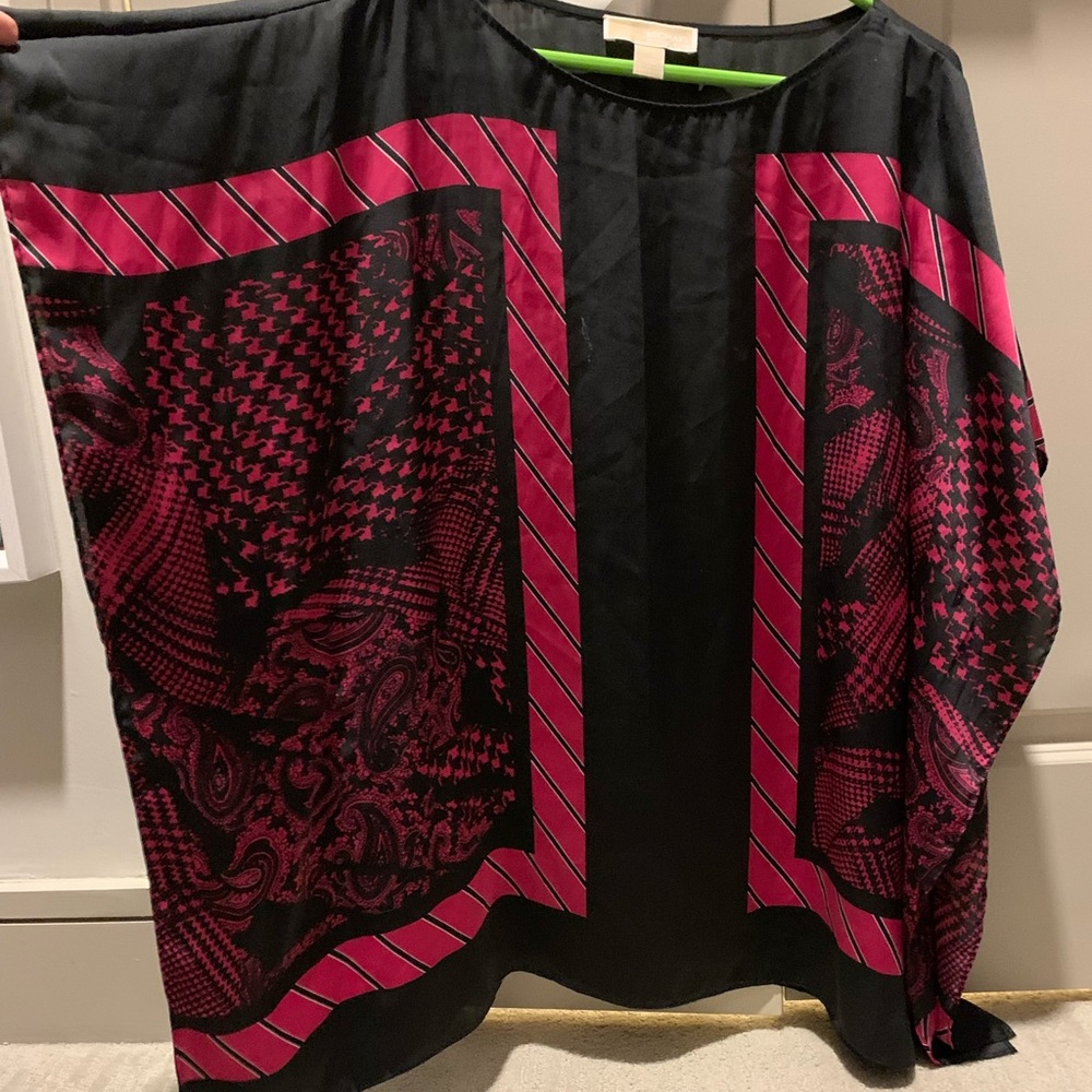 Michael Kors Black and Pink Silk Poncho Size S/M